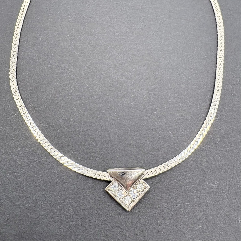 Vintage Avon City Dazzle Essence Crystal Geometric Pendant Herringbone Necklace‎